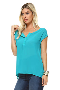 Women's Short Sleeve Button Up Hi-Low Top