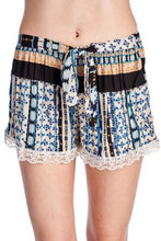 Urban Love Printed Rayon Shorts with Scallop Lace Trim