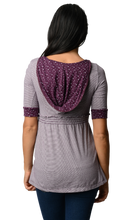 Women's Striped Hooded Babydoll Short Sleeve Top