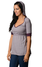 Women's Striped Hooded Babydoll Short Sleeve Top