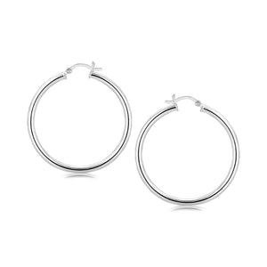 Sterling Silver Rhodium Plated Large Polished Classic Hoop Earrings (40mm)