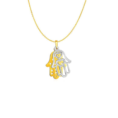 Two Layer Hamsa Pendant in 14k Two Tone Gold