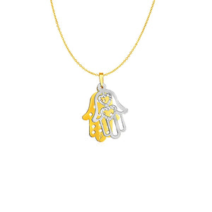 Two Layer Hamsa Pendant in 14k Two Tone Gold