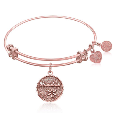 Expandable Bangle in Pink Tone Brass with Grandma Tie That Binds Symbol