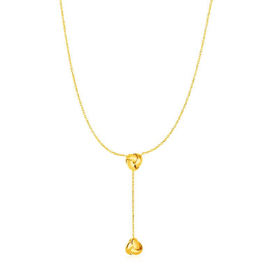 Lariat Necklace with Two Love Knots in 14k Yellow Gold