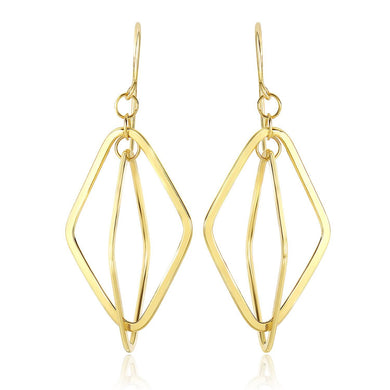 14k Yellow Gold Flat Open Diamond Interlaced Style Drop Earrings