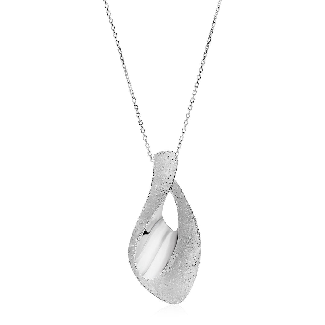 Sparkle Textured Teardrop Motif Necklace in Sterling Silver