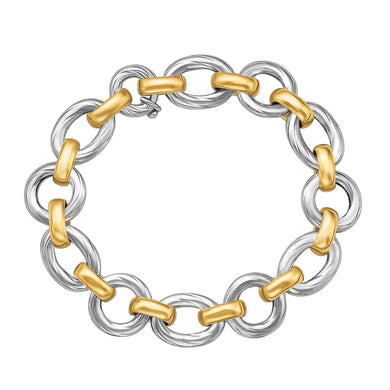 18k Yellow Gold and Sterling Silver Diamond Cut Rhodium Plated Bracelet