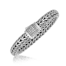 Sterling Silver Braided Design Men's Bracelet with White Sapphire Stones