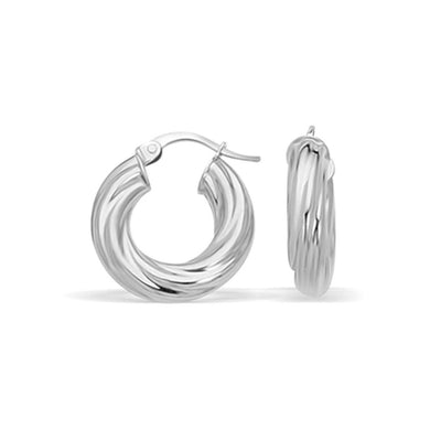 14k White Gold Fancy Twist Hoop Earrings (7-8 inch Diameter)