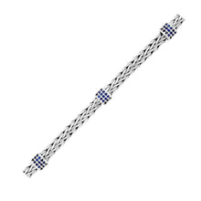 Sterling Silver Woven Bracelet with Blue Sapphire Stations