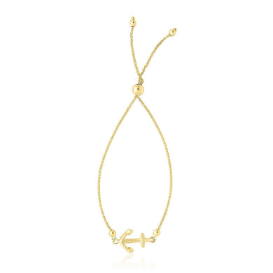 14k Yellow Gold Anchor Design Adjustable Lariat Bracelet