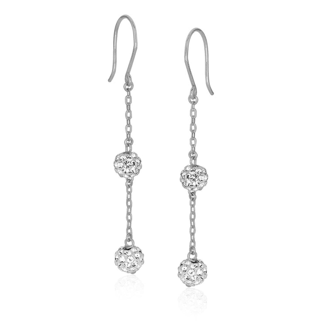 14k White Gold Dangling Crystal Ball Earrings