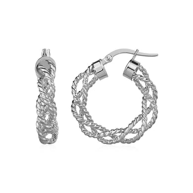 Textured Braided Hoop Earrings in 14k White Gold