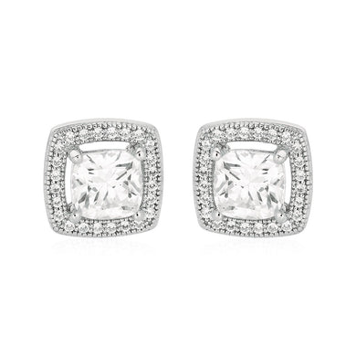 Cushion Earrings with Cubic Zirconia in Sterling Silver