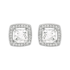 Cushion Earrings with Cubic Zirconia in Sterling Silver