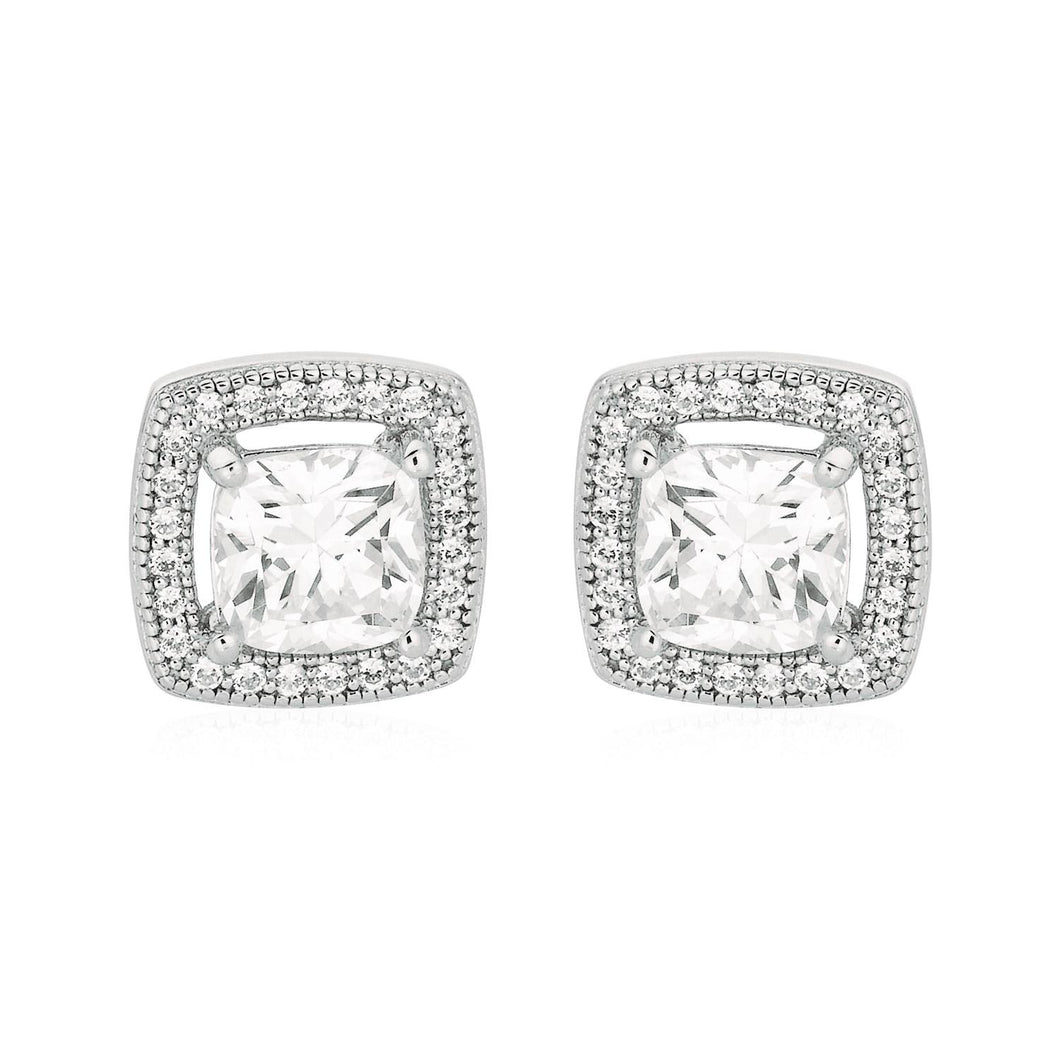 Cushion Earrings with Cubic Zirconia in Sterling Silver