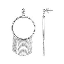 Polished Ring Earrings with Chain Tassels in Sterling Silver