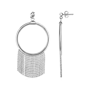 Polished Ring Earrings with Chain Tassels in Sterling Silver