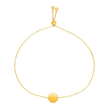 Adjustable Bracelet with Shiny Circle in 14k Yellow Gold