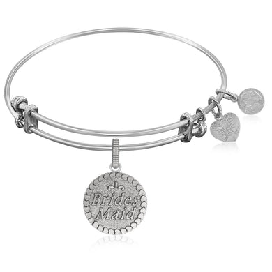 Expandable Bangle in White Tone Brass with Brides Maid Symbol