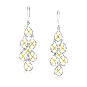 14k Yellow Gold & Sterling Silver Pear Shaped Beaded Earrings