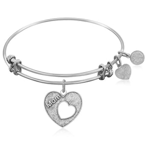 Expandable Bangle in White Tone Brass with Mother's Special Love Symbol