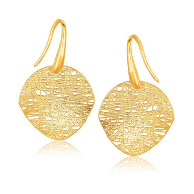 14k Yellow Gold Fancy Textured Weave Earrings