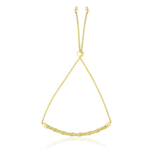 14k Yellow Gold Adjustable Lariat Bracelet with Curved Bar and Chain Design