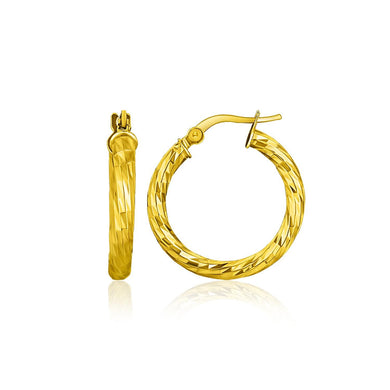 14k Yellow Gold Hoop Earrings with Diamond Cut Style