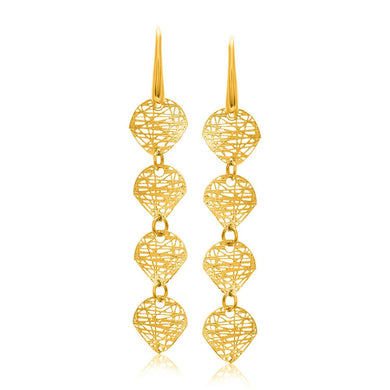 14k Yellow Gold Leaf Like Chain Dangling Earrings