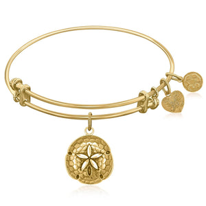 Expandable Bangle in Yellow Tone Brass with Sand Dollar Symbol