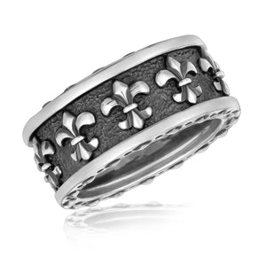 Sterling Silver Men's Ring with Fleur De Lis Motifs