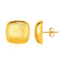 Textured Rounded Square Post Earrings in 14k Yellow Gold