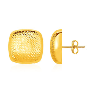 Textured Rounded Square Post Earrings in 14k Yellow Gold