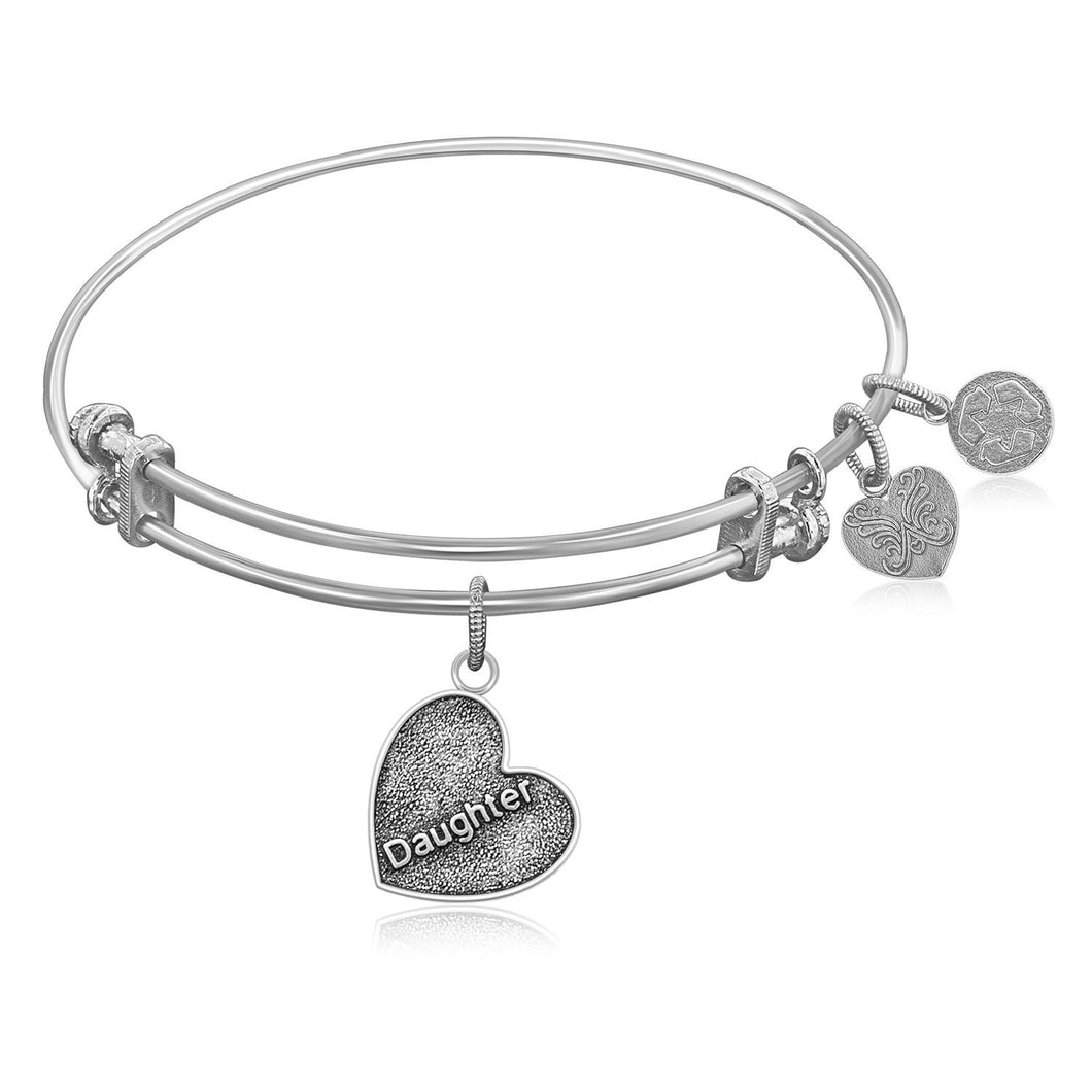 Expandable Bangle in White Tone Brass with Daughter Special Love Symbol