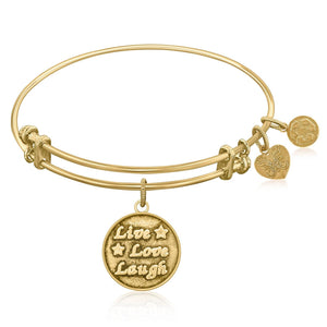 Expandable Bangle in Yellow Tone Brass with Joy of Life Symbol