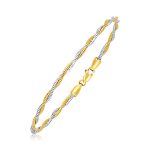 14k Two-Tone Gold Braided Style Mirror Spring Bracelet