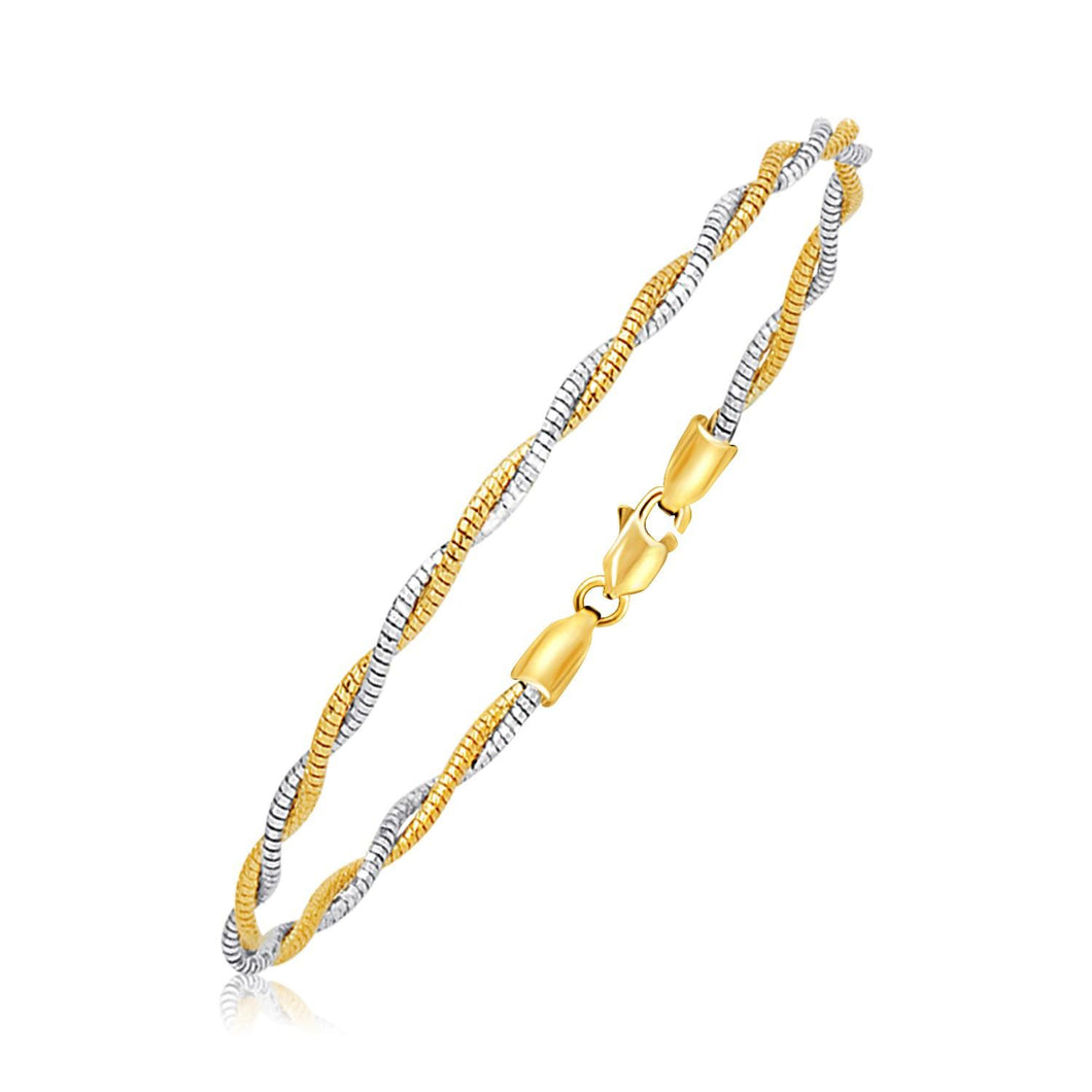 14k Two-Tone Gold Braided Style Mirror Spring Bracelet