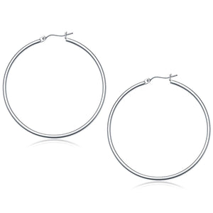 14k White Gold Polished Hoop Earrings (50 mm)