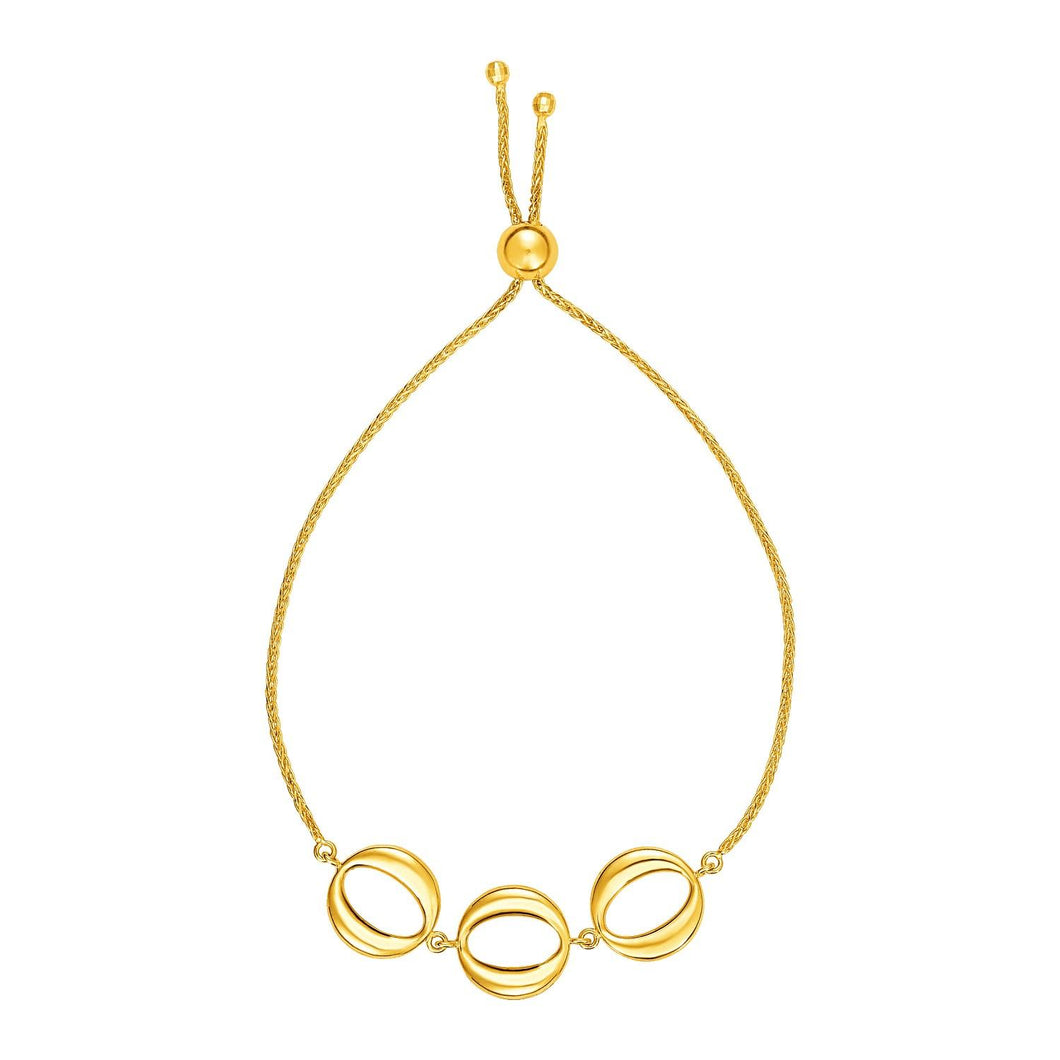 Adjustable Bracelet with Shiny Open Circles in 14k Yellow Gold