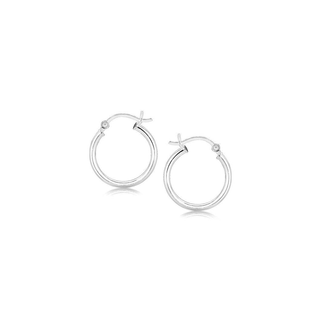 Polished Sterling Silver and Rhodium Plated Hoop Earrings (15mm)