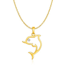 14k Yellow Gold Necklace with Gold and Diamond Open Dolphin Pendant