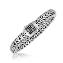 Sterling Silver Braided Black Sapphire Adorned Men's Bracelet