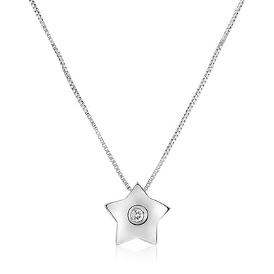 14k White Gold Necklace with Gold and Diamond Star Pendant