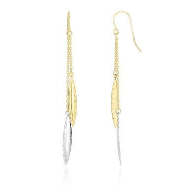 14k Two-Tone Gold Double Strand Chain Diamond Cut Marquis Drop Earrings