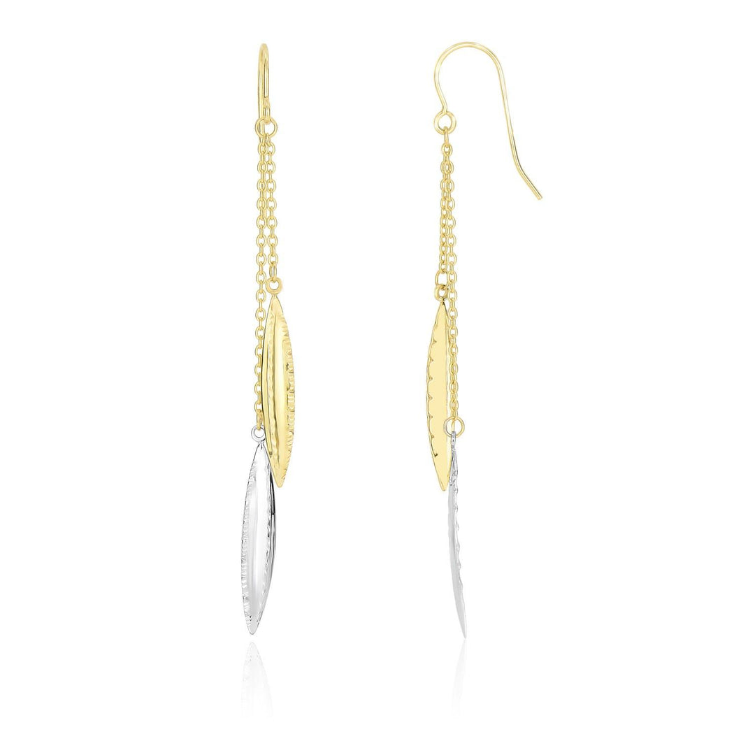 14k Two-Tone Gold Double Strand Chain Diamond Cut Marquis Drop Earrings