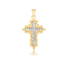 14k Two-Tone Gold Diamond Cut and Baroque Inspired Cross Pendant