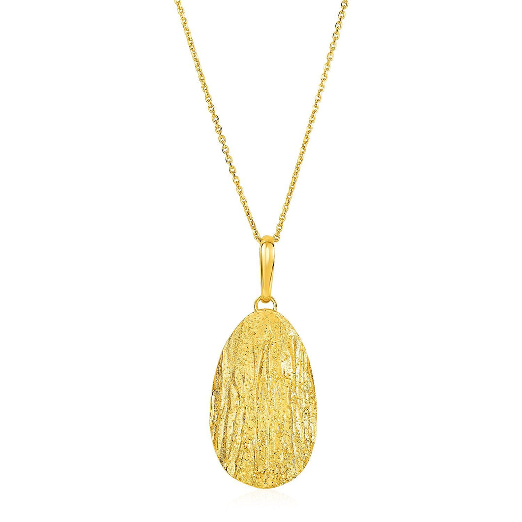 Textured Oval Pendant with Yellow Finish in Sterling Silver