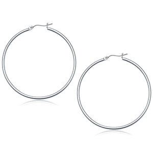 10k White Gold Polished Hoop Earrings (50 mm)